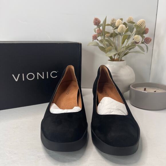 Vionic Sereno Wedge Slip On Black Nubuck Pumps I8693L1001 Women's 10 Wide - Picture 2 of 11